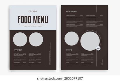 Restaurant food menu design template,  menu layout and food poster for dinner lunch breakfast menu template