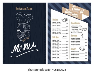 Restaurant food menu design template with face chef