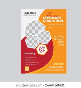 Restaurant Food Menu Flyer Template Design with Delicious Food Images and 25 Percent Discount Offer