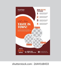 Restaurant Food Menu Flyer Template Design with Delicious Food Images and Up to 50 Discount Offer