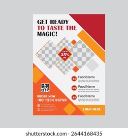 Restaurant Food Menu Flyer Template Design with Delicious Food Images and 25 Percent Discount Offer