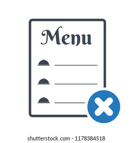 Restaurant food menu icon, cafe menu concept icon with cancel sign. Restaurant food menu icon and close, delete, remove symbol