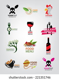 Restaurant Food Menu Icon Collection, Fork, Wine, Coffee, Organic, Chicken, Burger (Vector Art)