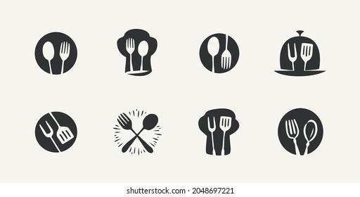 Restaurant food menu logo. Cafe sign. Cooking, cuisine icons set