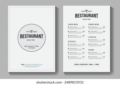 restaurant food menu poster and flyer design template
