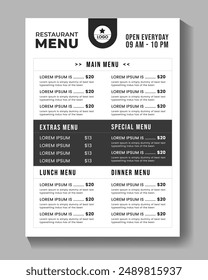 restaurant food menu poster and flyer design template