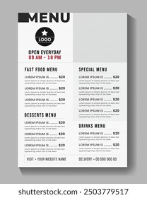 restaurant food menu poster and flyer design template banner
