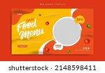 Restaurant food menu social media marketing web banner. Pizza, burger or hamburger online sale promotion video thumbnail. Fast food website background. Food flyer with logo and business icon.