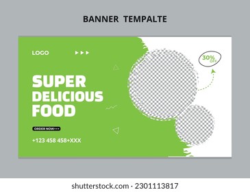 Restaurant food menu social media marketing web banner. Pizza, burger or hamburger online sale promotion video thumbnail. Fast food website background. Food flyer with logo and business icon.