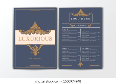 Restaurant Food Menu Template. Elegant Luxurious Vintage Menu with Food and Drinks. Ornament Decoration for Creative Cafe Menu, Brochure and Coffee House.