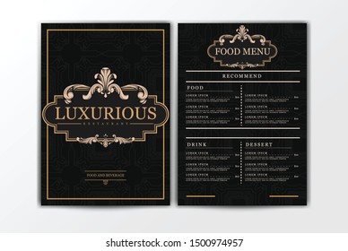 Restaurant Food Menu Template. Elegant Luxurious Vintage Menu with Food and Drinks. Ornament Decoration for Creative Cafe Menu, Brochure and Coffee House.