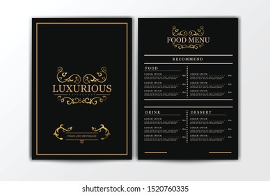 Restaurant Food Menu Template. Elegant Luxurious Vintage Menu with Food and Drinks. Ornament Decoration for Creative Cafe Menu, Brochure and Coffee House.
