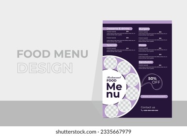 Plantilla de diseño vectorial de menú de comida para restaurante. Diseño de la cubierta del menú de comida. Moderna plantilla de diseño de menú de comida rápida para restaurante