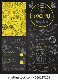 Restaurant Food Menu Vintage Design with Chalkboard Background vector set