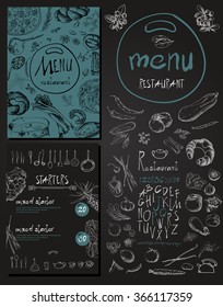 Restaurant Food Menu Vintage Design with Chalkboard Background vector set