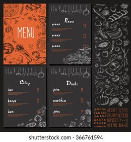 Restaurant Food Menu Vintage Design with blackboard chalk style Vector set