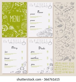 Restaurant Food Menu Vintage Design with blackboard chalk style Vector set