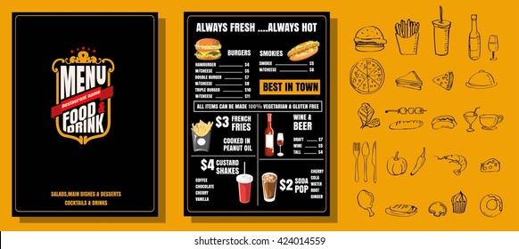 Restaurant Food Menu Vintage Design with Chalkboard Background vector format eps10