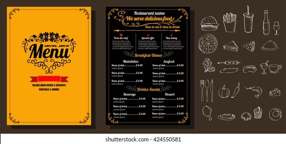 Restaurant Food Menu Vintage Design with Chalkboard Background vector format eps10