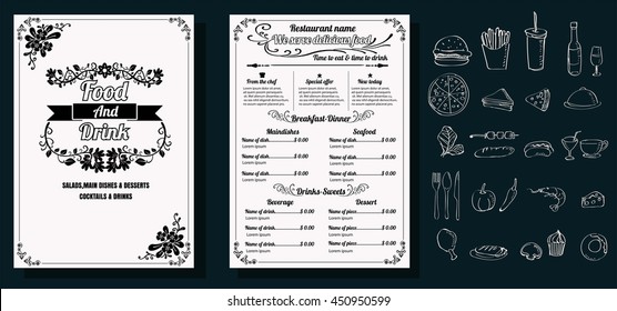 Restaurant Food Menu Vintage Design with Chalkboard Background vector format eps10