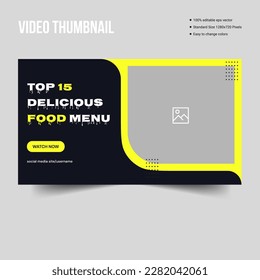 Restaurant food menu youtube video thumbnail banner template, delicious food video cover banner design, eps 10 file format