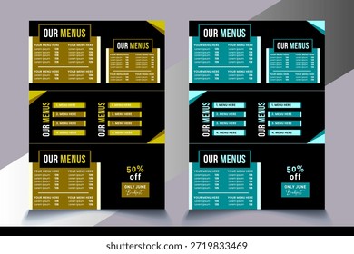Muestra de diseño de menús de comida de restaurante