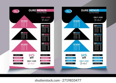 Muestra de diseño de menús de comida de restaurante
