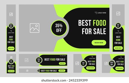 Restaurant food offer web set banner design for social media post, food discount web bundle banner design, fully customizable vector eps 10 file format