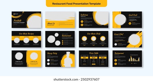 Restaurant Essen Präsentation Slide Template Design. Verwendung für modernen Präsentationshintergrund, Broschürendesign, Website-Schieberegler, Zielseite, Geschäftsbericht, Unternehmensprofil