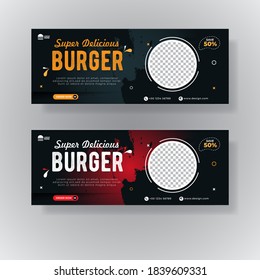 Restaurant food promotion Horizontal web banner for social media mobile apps. Elegant sales and discount promo background for digital marketing