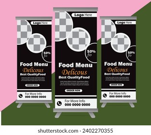 Restaurant, food Roll Up Banner Designs Roll-up banner design, stand for conferences, presentations, promotions and events, modern abstract graphic style.