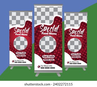 Restaurant, food Roll Up Banner Designs Roll-up banner design, stand for conferences, presentations, promotions and events, modern abstract graphic style.
