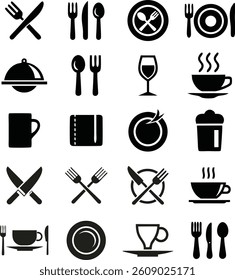 Restaurant Food and Service icon Silhouette Vector Set