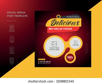 Restaurant Food Social Media Post promotion template Premium Vector, Perfect For Promotion Social Media and web, Advertising Discount Sale.