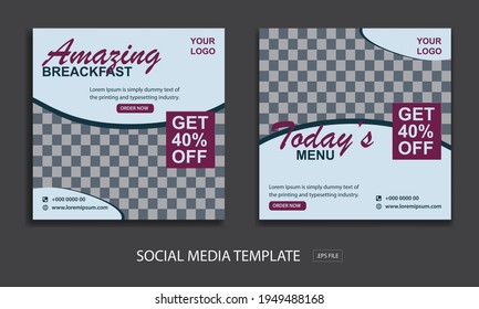restaurant and food template, Suitable for social media post and web internet ads. Vector illustration with photo college