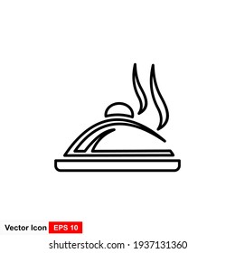 Restaurant food tray line icon - dish icon vector illustration. - Vector.