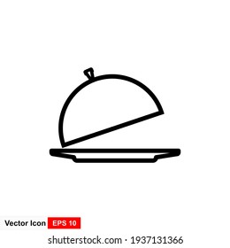 Restaurant food tray line icon - dish icon vector illustration. - Vector.