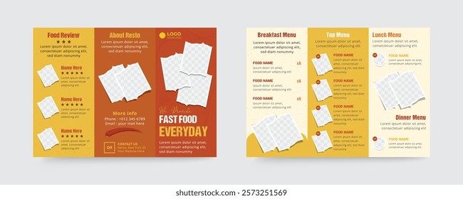 Restaurant food trifold brochure menu template design