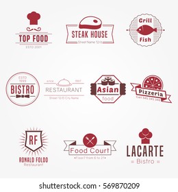 Restaurant or Food Truck Vector Logos Set in Badge Style