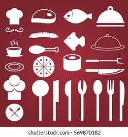 Restaurant or Food Truck White Vectors Symbols Set