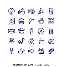 Restaurant food vector outline icon set. Cafe lunch menu symbol. Pixel perfect fast food line pictogram collection.