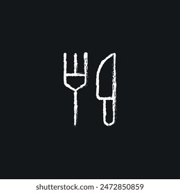 Restaurant. Fork and knife chalk icon. Line customizable illustration. Contour symbol. Vector isolated outline drawing.