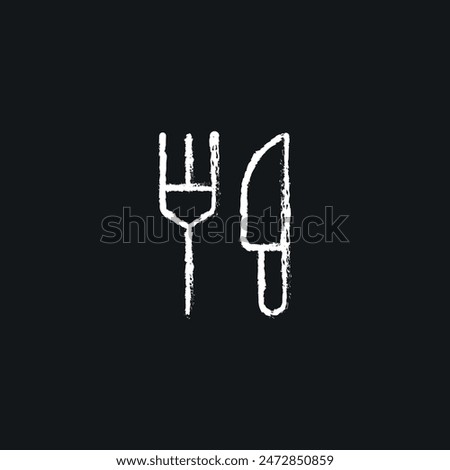 Restaurant. Fork and knife chalk icon. Line customizable illustration. Contour symbol. Vector isolated outline drawing.