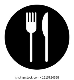 Restaurant, fork knife icon on black circle. White background