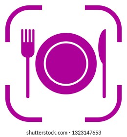 Restaurant, fork knife plate icon in focus. White background