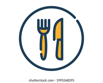 restaurant fork knife plate single isolated icon with dash or dashed line style
