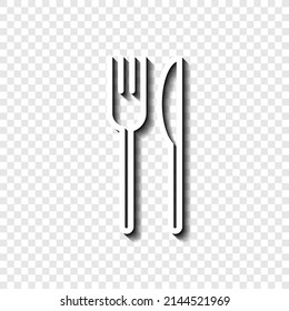 Restaurant, Gabelmesser einfache Ikone. Flaches Design. Weiß mit Schatten auf transparentem Gitter.ai