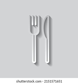 Restaurant, fork knife simple icon. Flat design. Paper style with shadow. Gray background.ai