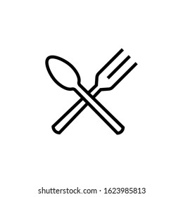 Restaurant, Fork and spoon icon flat design in outline, lineart style on white background