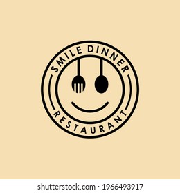 restaurant fork and spoon icon happy smile  logo badge vector 